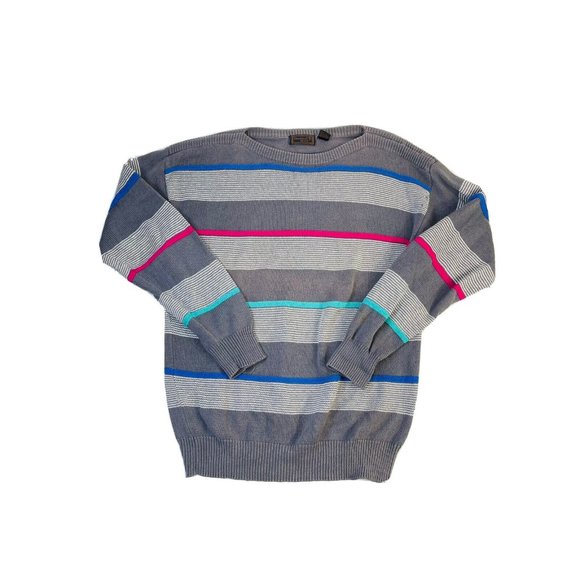Vintage | Sweaters | Vintage Rainbow Stripe Color Block Boat Neck ...